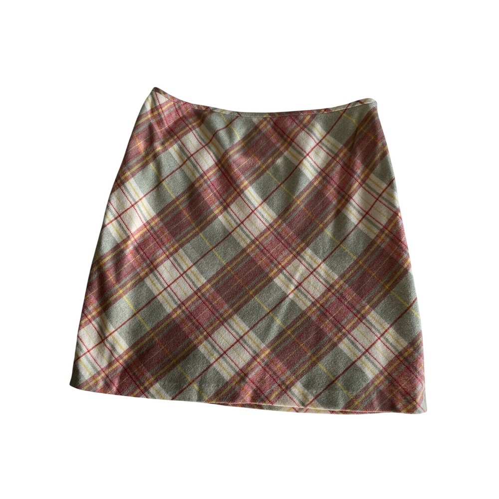 LOFT Womens 14 Wool Blend Plaid Skirt Pink Gray Fall Preppy Y2K Light Academia
